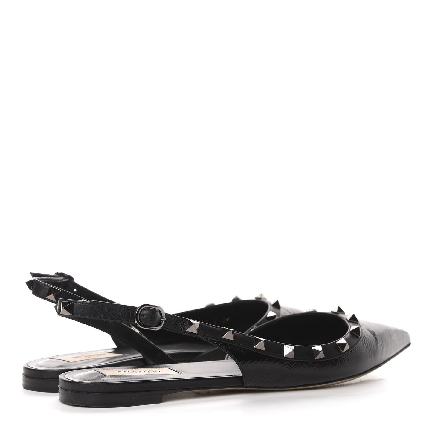 Crinkled Patent Calfskin Rockstud Slingback Flats 39 Black