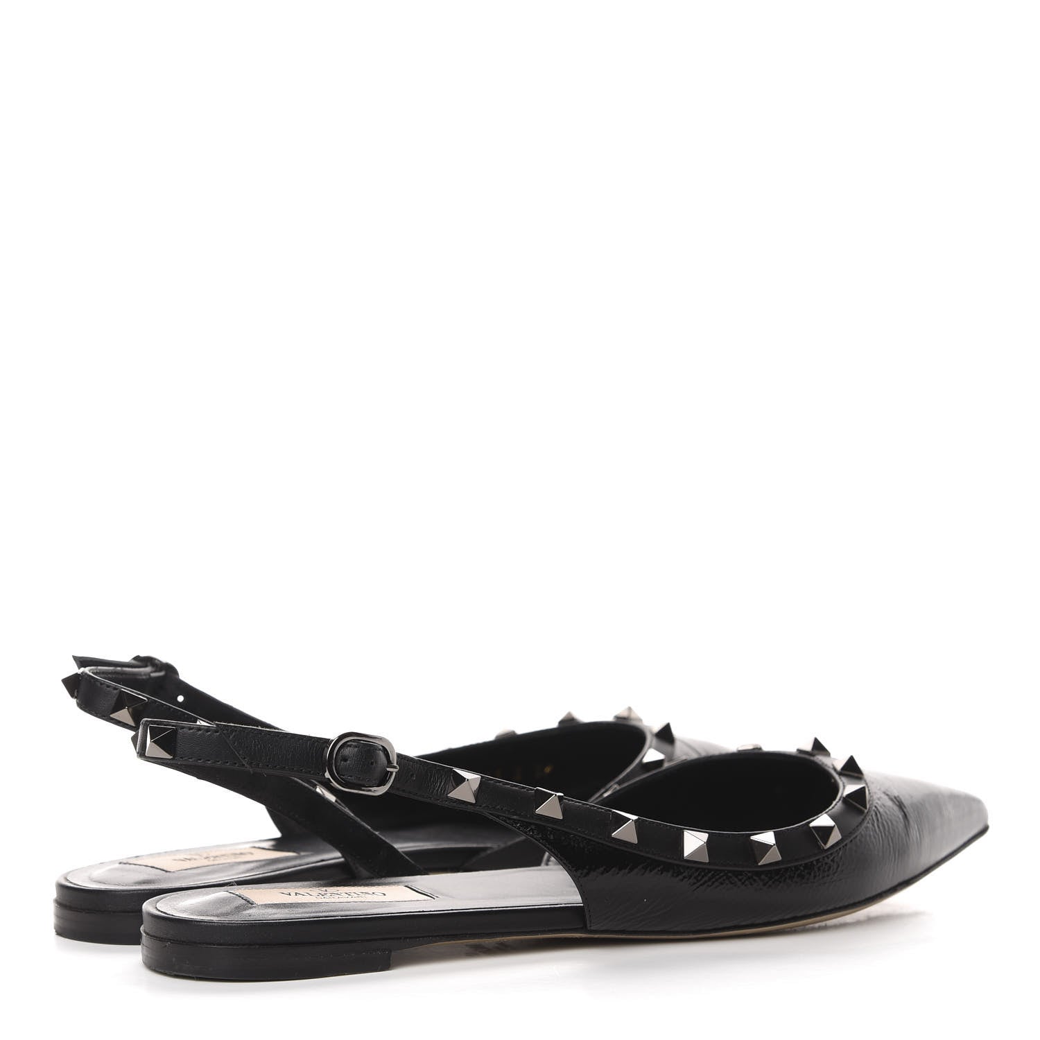 Valentino Garavani Crinkled Patent Calfskin Rockstud Slingback Flats 39 Black 4 of 10