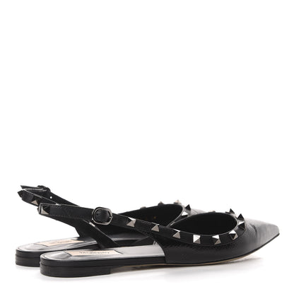 Valentino Garavani Crinkled Patent Calfskin Rockstud Slingback Flats 39 Black 4 of 10