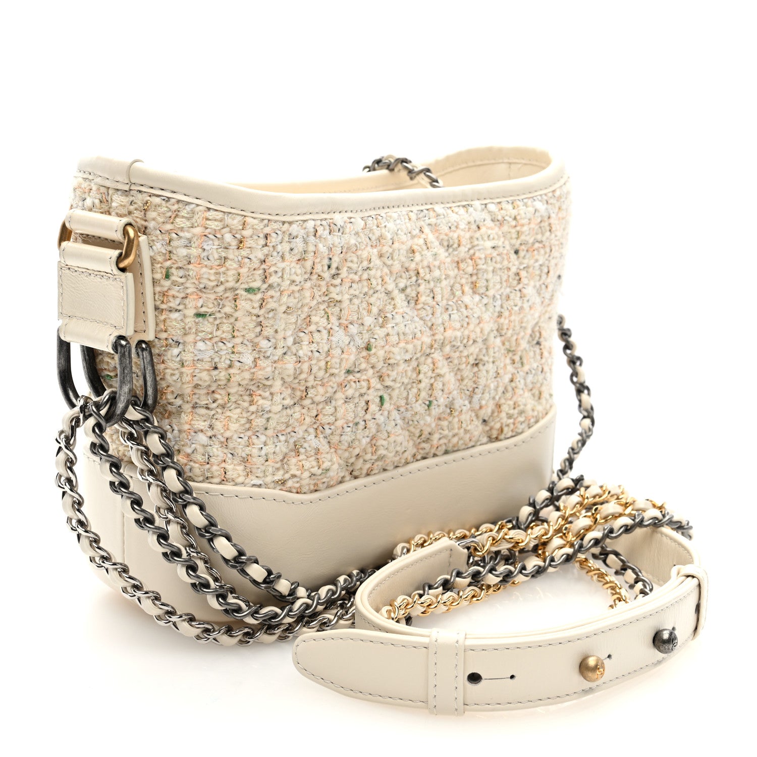 Chanel Tweed Calfskin Quilted Small Gabrielle Hobo Beige Ivory 3 of 10