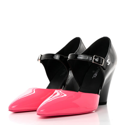 Chanel Patent Calfskin CC Pumps 37.5 Pink Black 3 of 9