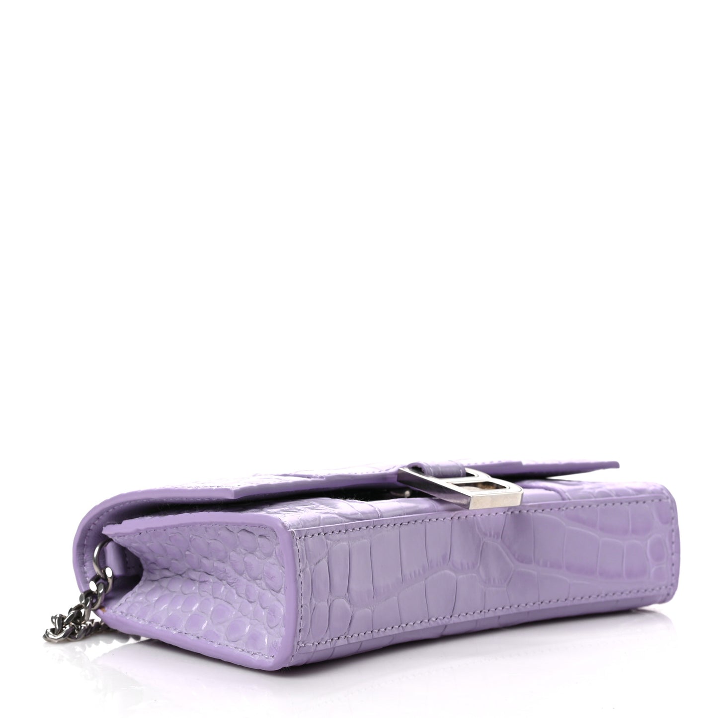 Shiny Calfskin Crocodile Embossed Hourglass Chain Bag Lilac