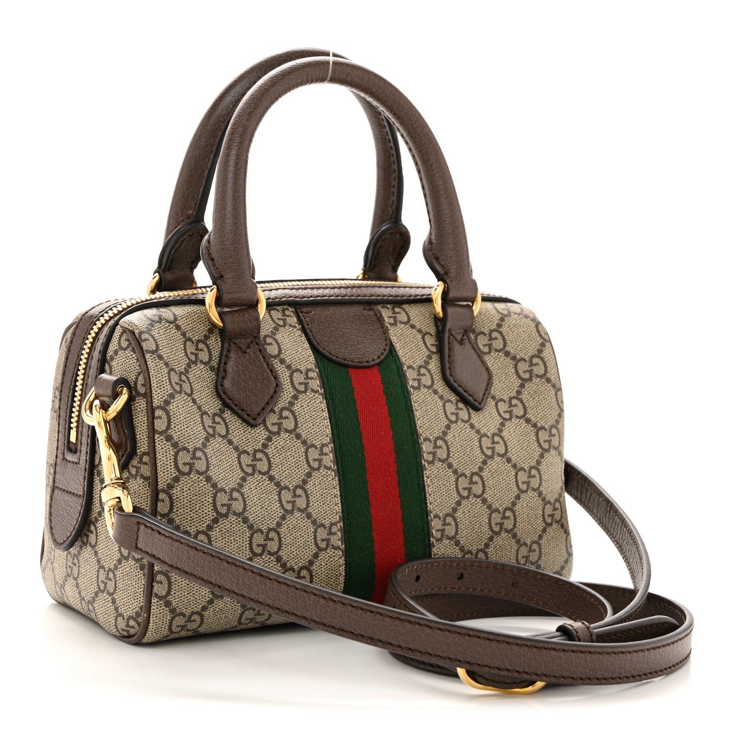 Gucci GG Supreme Monogram Textured Dollar Calfskin Web Mini Ophidia Top Handle Bag Beige Ebony New Acero 3 of 12