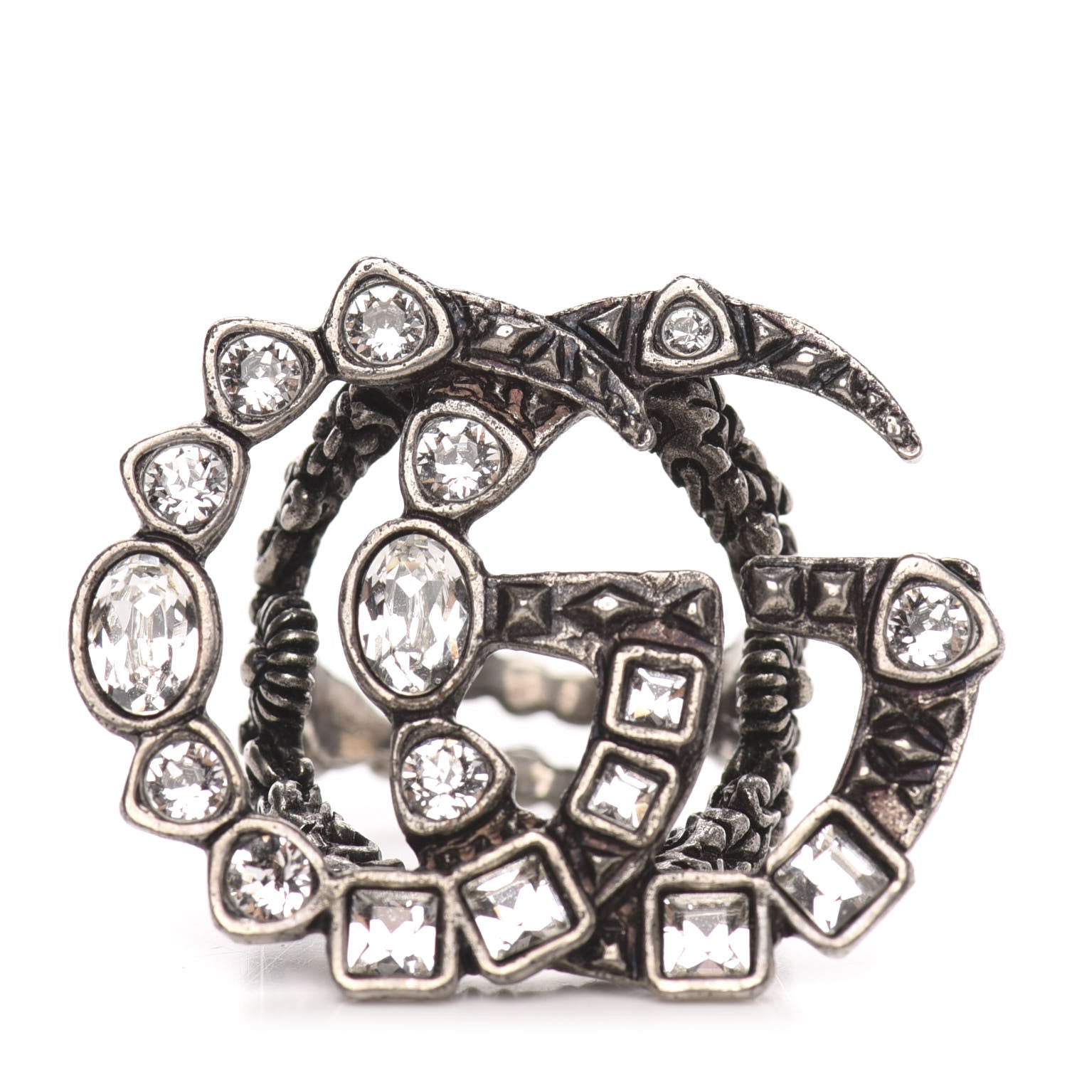 Gucci Crystal Double G Ring S 5.5 Aged Silver 1 of 4