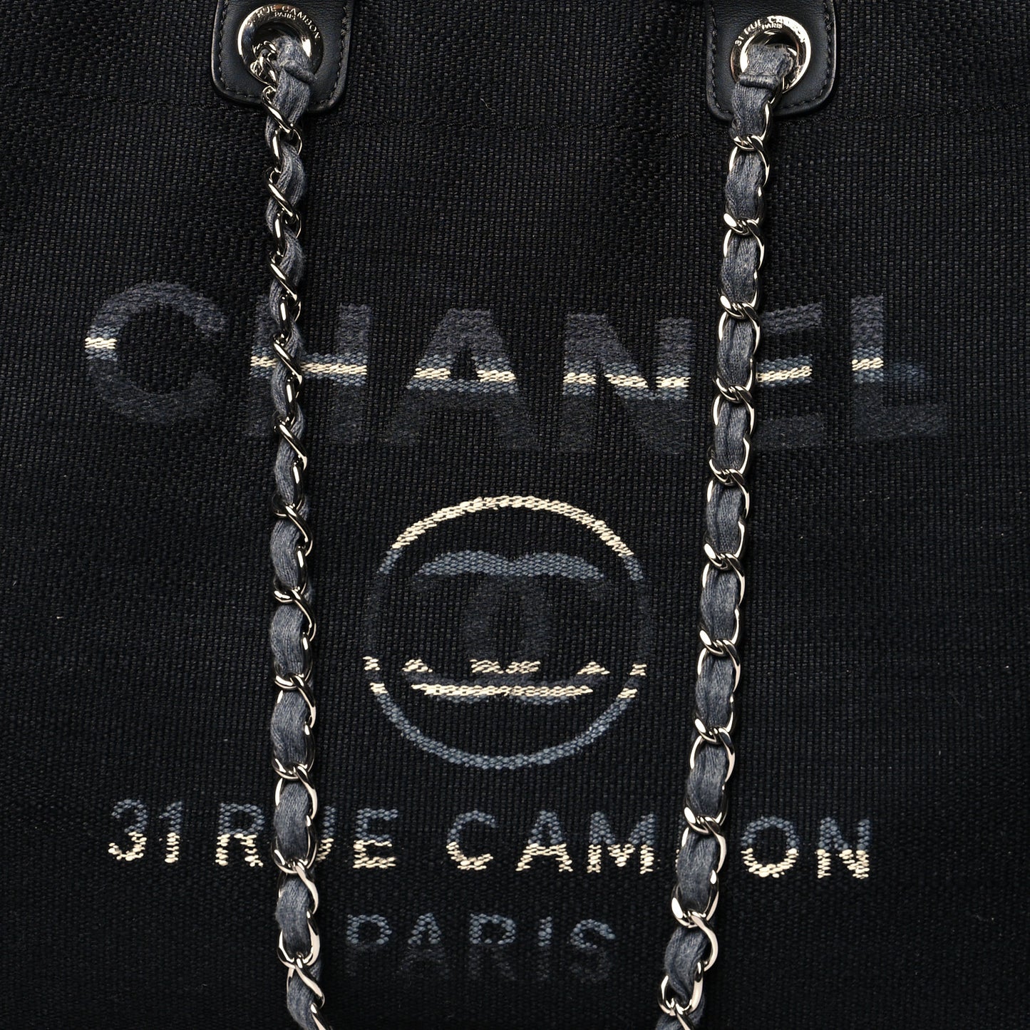 Canvas Striped Extra Large Deauville Tote Black Grey