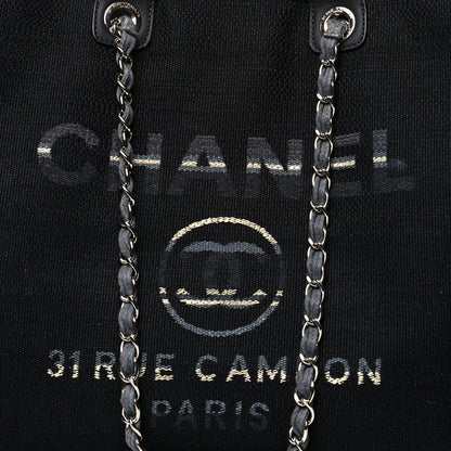 Chanel Canvas Striped Extra Large Deauville Tote Black Grey 7 of 10