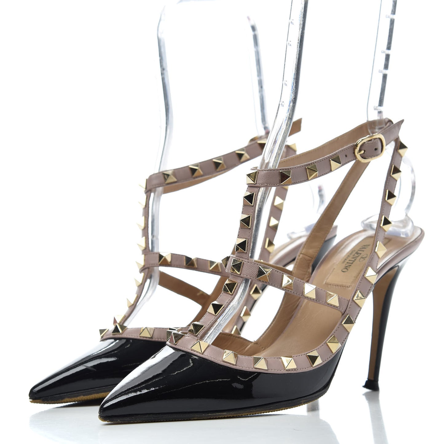 Patent Nappa Rockstud Ankle Strap 100mm Pumps 37.5 Black Poudre