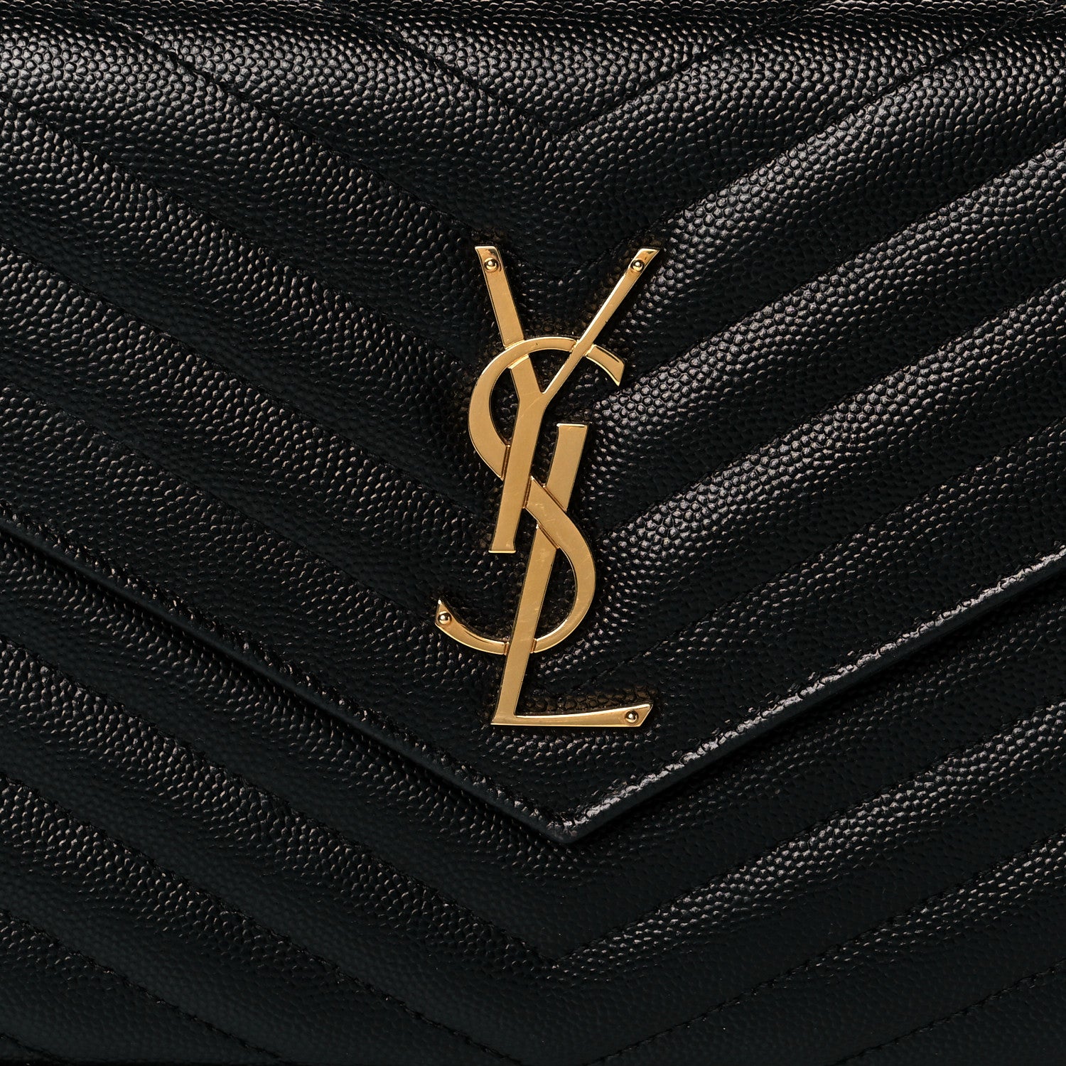 Saint Laurent Grain De Poudre Matelasse Chevron Monogram Chain Wallet Black 8 of 11