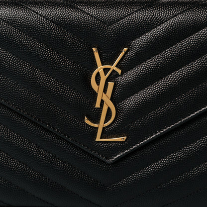 Saint Laurent Grain De Poudre Matelasse Chevron Monogram Chain Wallet Black 8 of 11