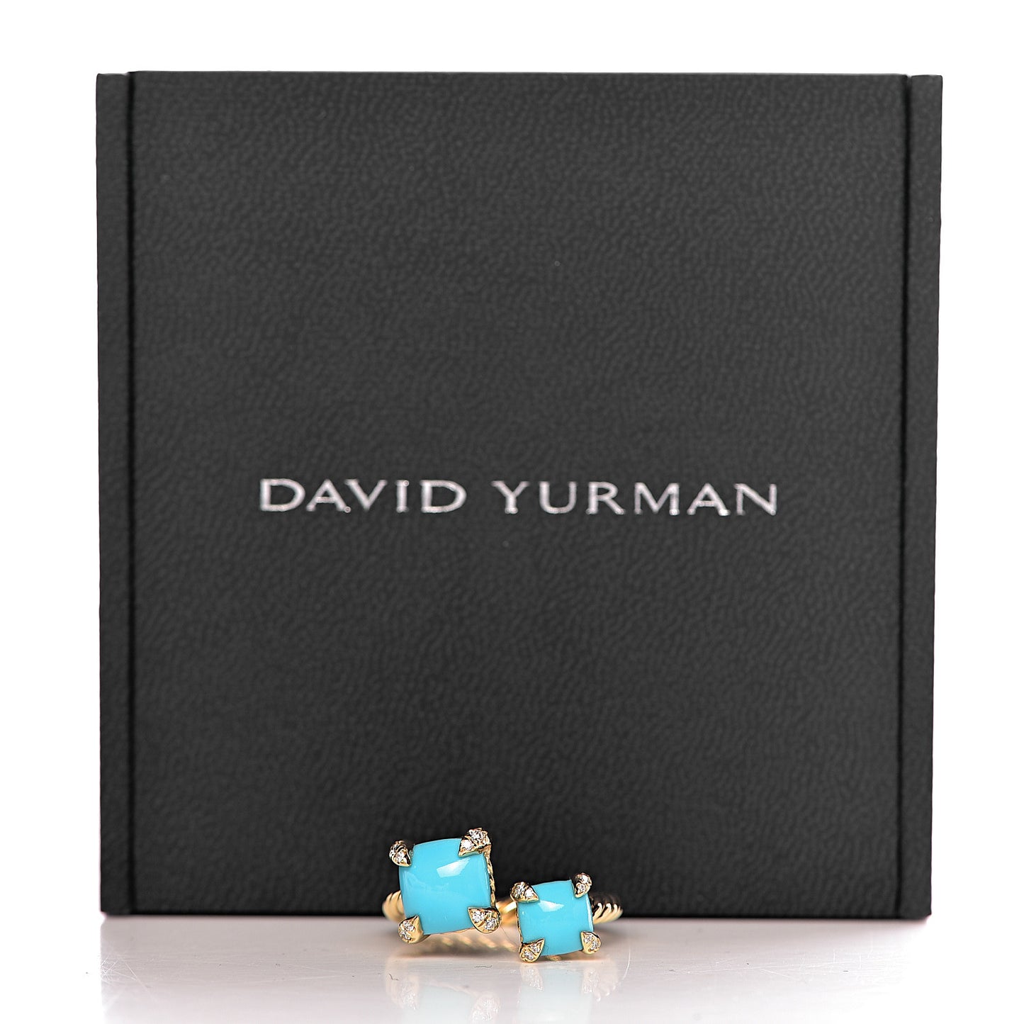 18K Yellow Gold Diamond Turquoise Chatelaine Bypass Ring 54 7