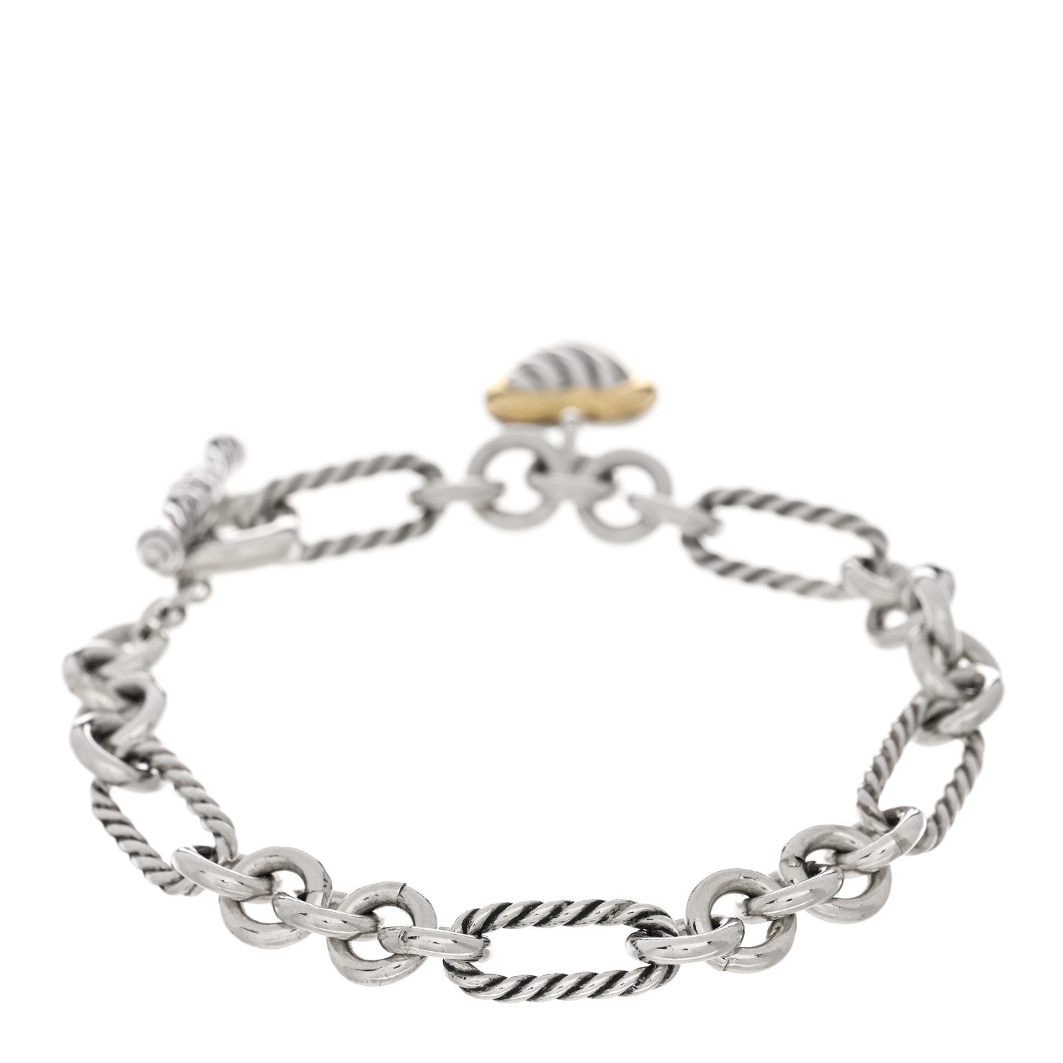 David Yurman Sterling Silver 18k Yellow Gold Cable Heart Charm Bracelet 2 of 3