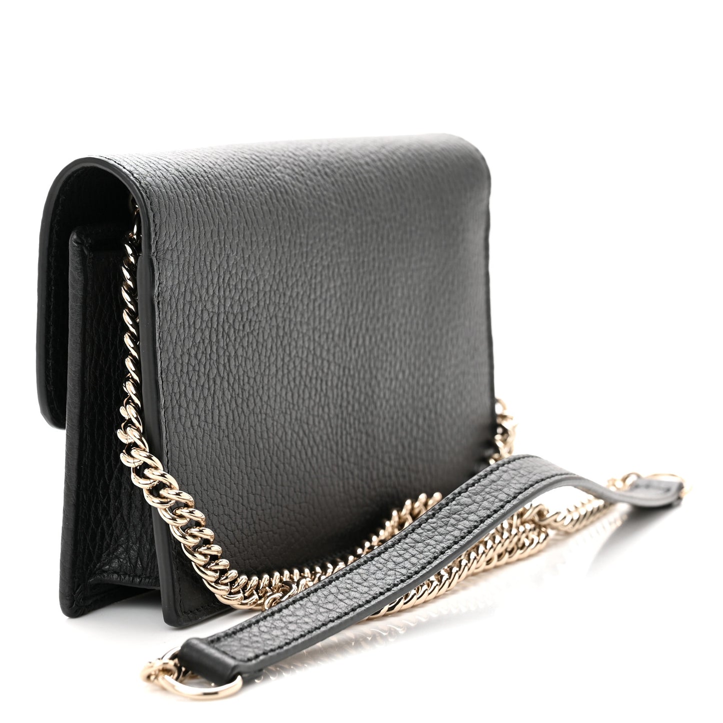 Dollar Calfskin Interlocking G Chain Wallet Black