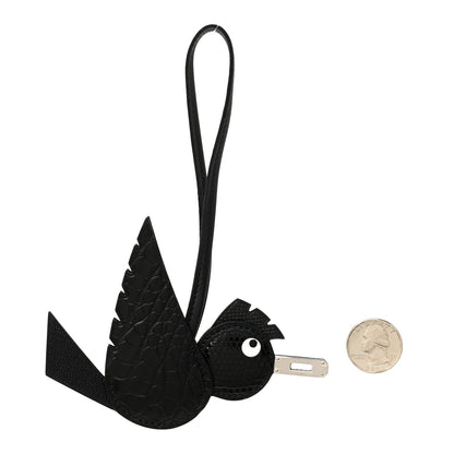 Hermes Epsom Chevre Mysore Swift Alligator Lizard Birdy Bag Charm Black 2 of 5