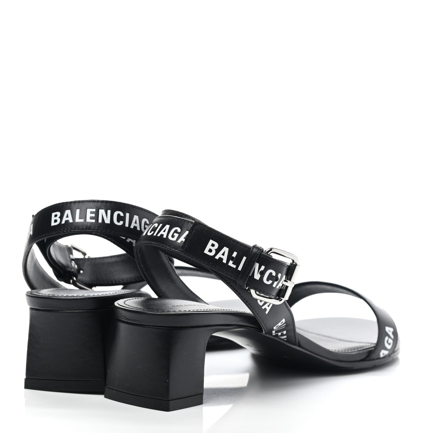 Balenciaga Smooth Calfskin Allover Logo Ankle Strap Round 40mm Sandals 35 Black White 4 of 8