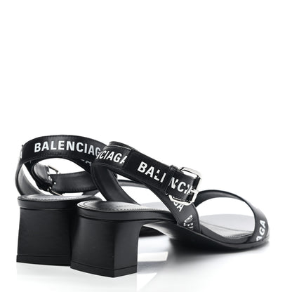 Balenciaga Smooth Calfskin Allover Logo Ankle Strap Round 40mm Sandals 35 Black White 4 of 8