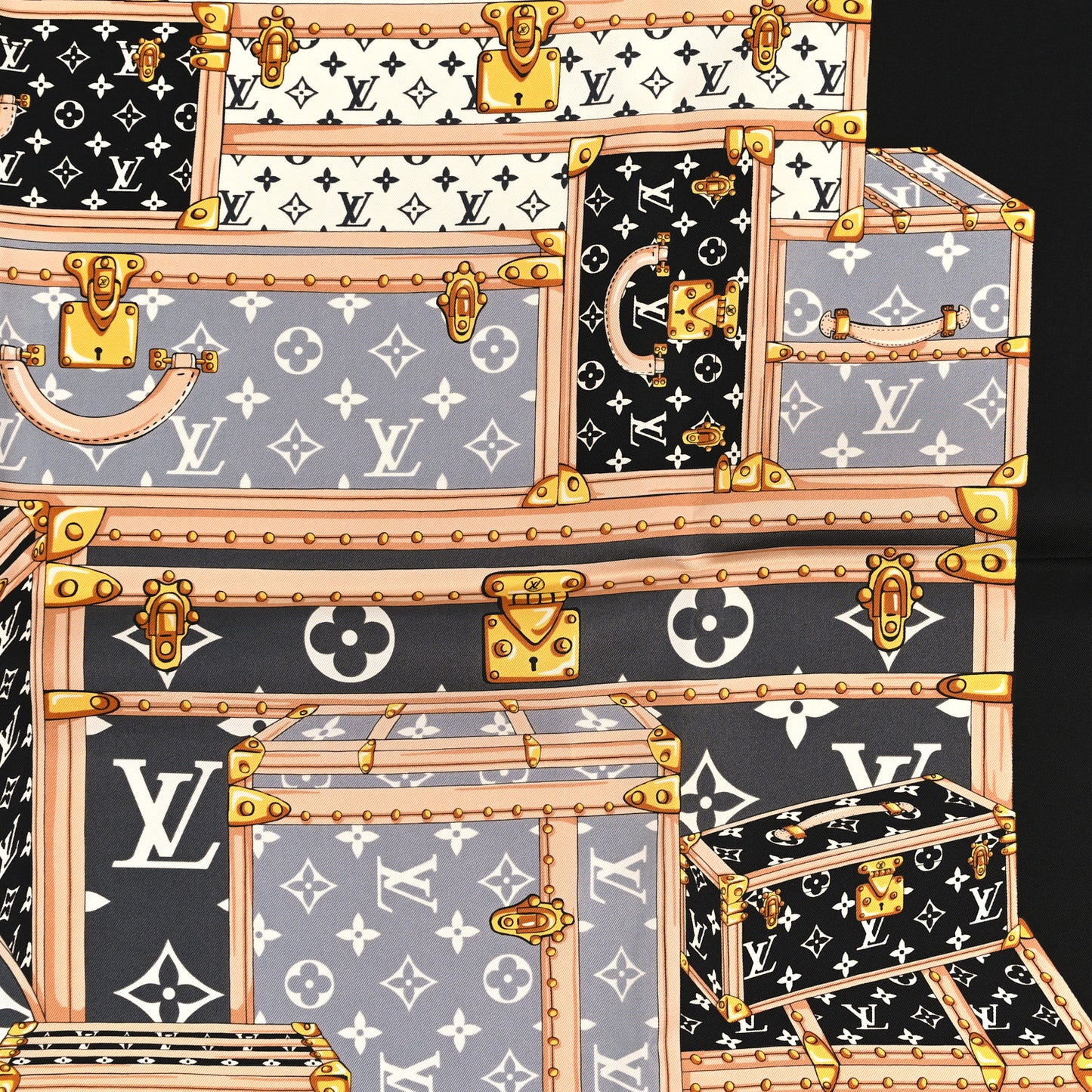 Silk Monogram Lets Go Scarf Black