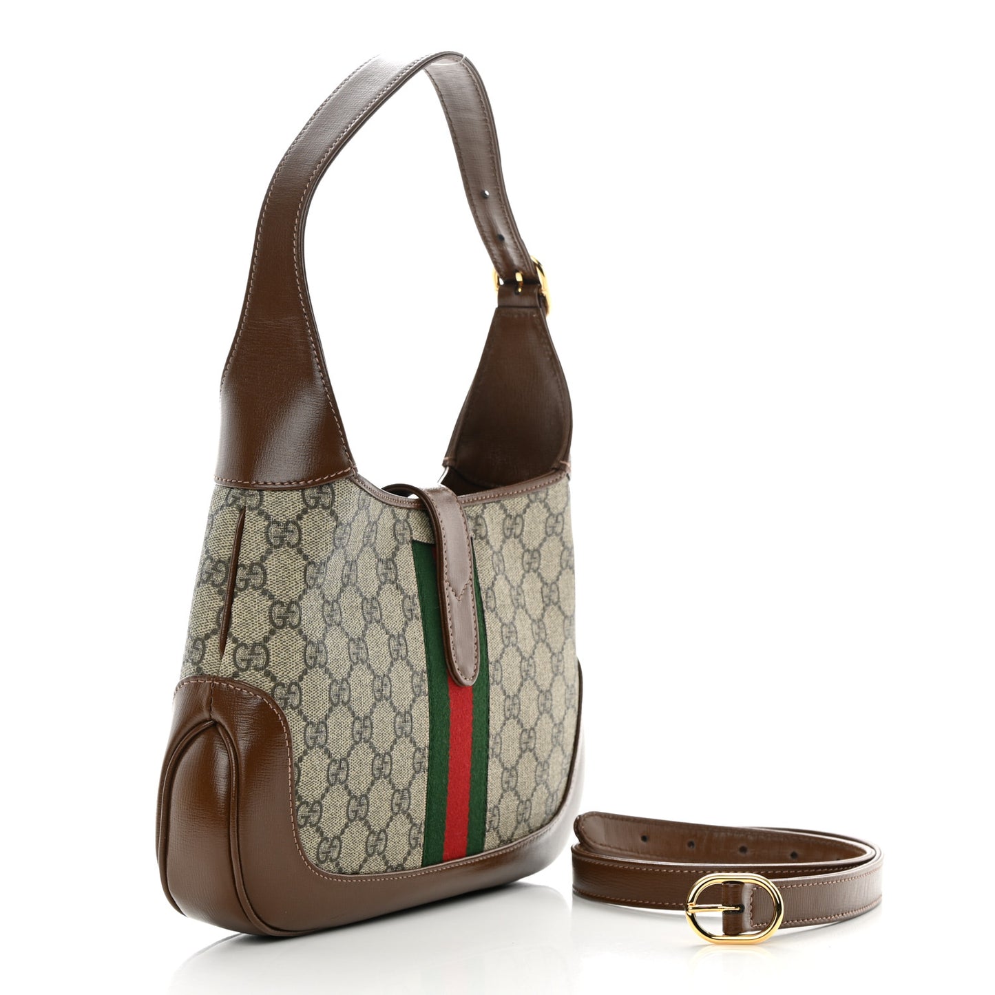 GG Supreme Monogram Azalea Calfskin Web Small Jackie 1961 Hobo Beige Ebony Brown Sugar