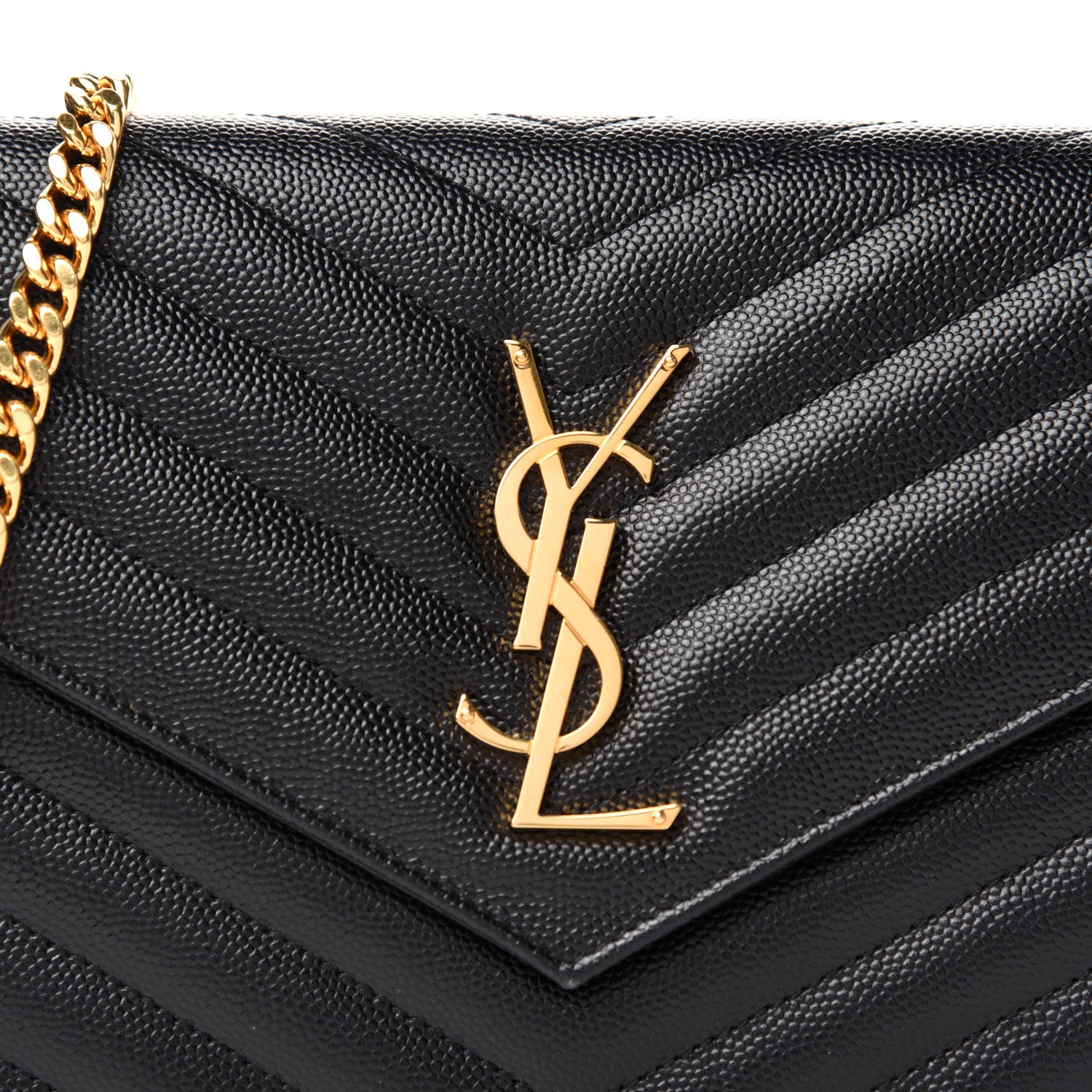 Saint Laurent Grain De Poudre Matelasse Chevron Monogram Chain Wallet Black 10 of 10