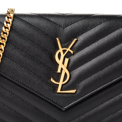 Saint Laurent Grain De Poudre Matelasse Chevron Monogram Chain Wallet Black 10 of 10