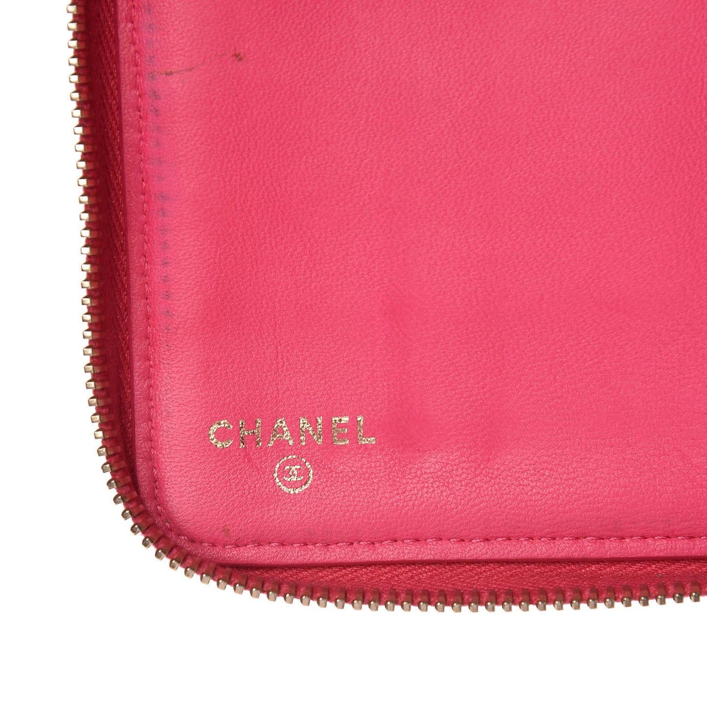 Lambskin Quilted Large Zip Around Organizer Wallet Dark Pink