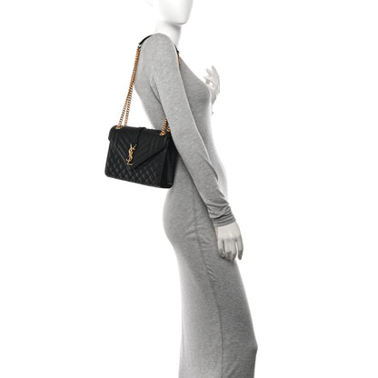 Saint Laurent Grain De Poudre Textured Mixed Matelasse Triquilt Medium Monogram Satchel Black 2 of 9