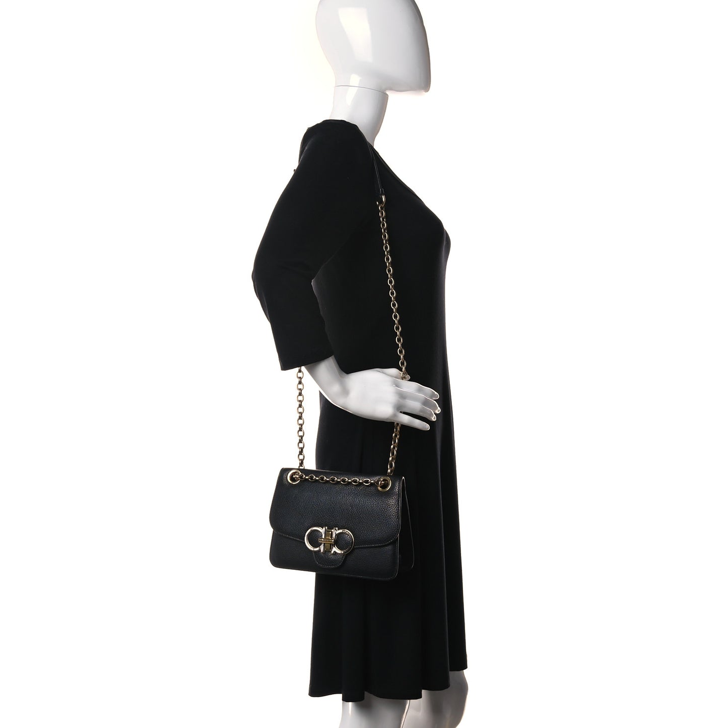 Calfskin Gancini Small Flap Bag Black