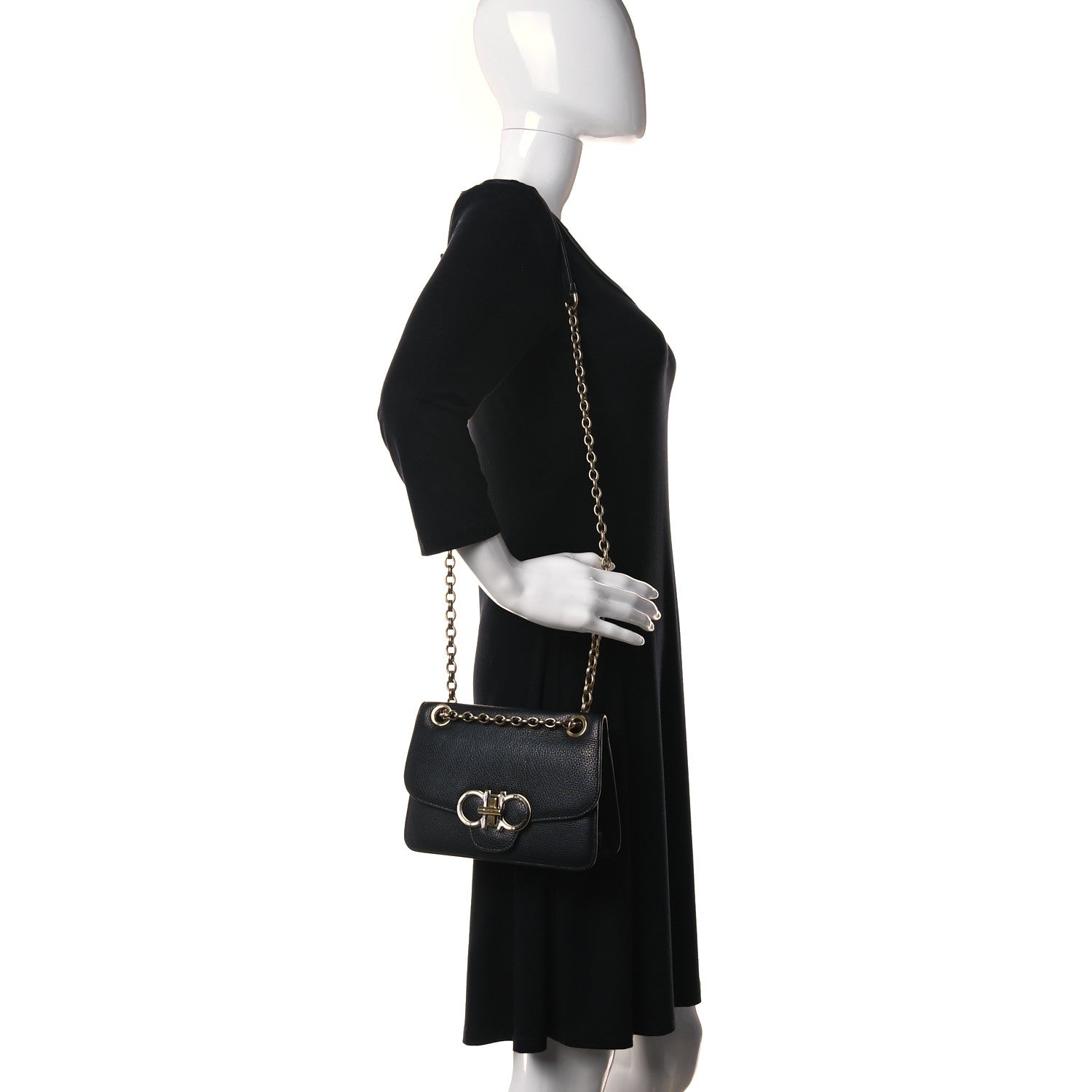 Salvatore Ferragamo Calfskin Gancini Small Flap Bag Black 2 of 9