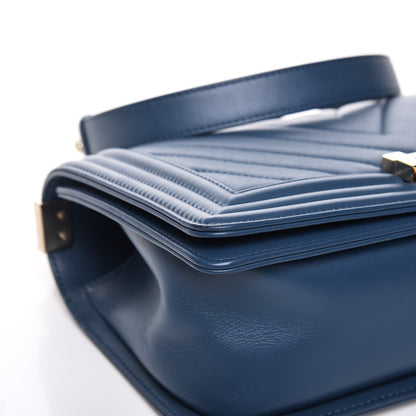 Chanel Calfskin Chevron Quilted Medium Boy Flap Blue 10 of 11
