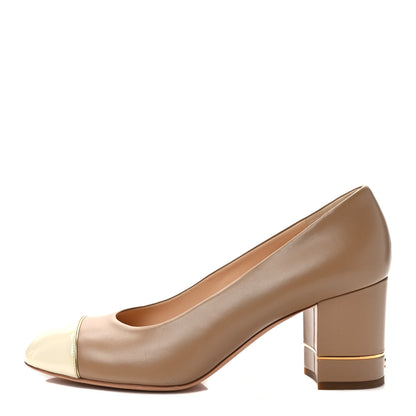 Chanel Lambskin Patent Cap Toe Pumps 41 Beige White 1 of 8