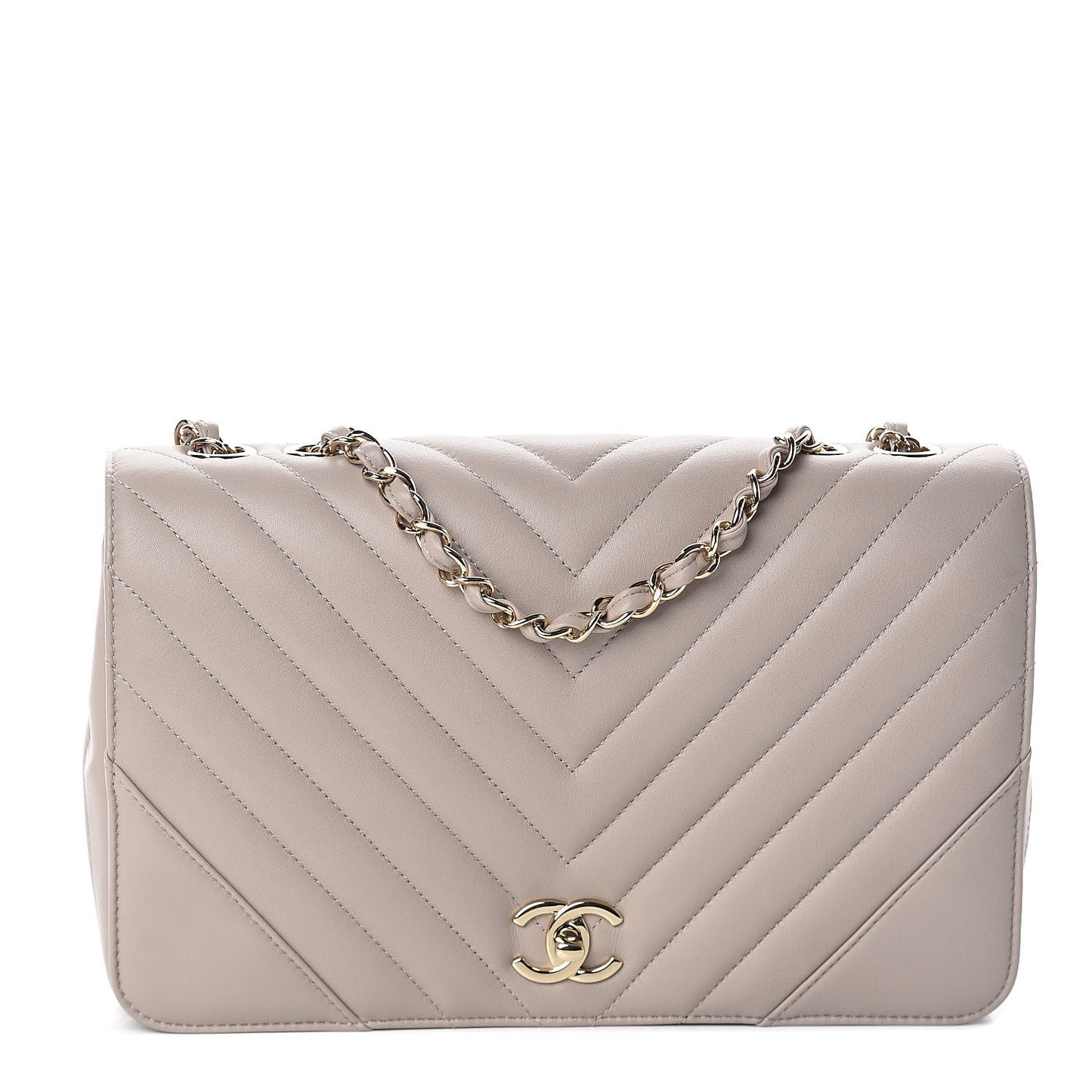 Calfskin Chevron Quilted Medium Statement Flap Grey