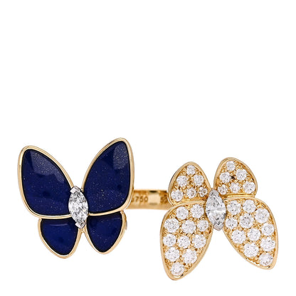 Van Cleef & Arpels 18K Yellow Gold Diamond Lapis Lazuli Two Butterfly Between The Finger Ring 52 6 1 of 6