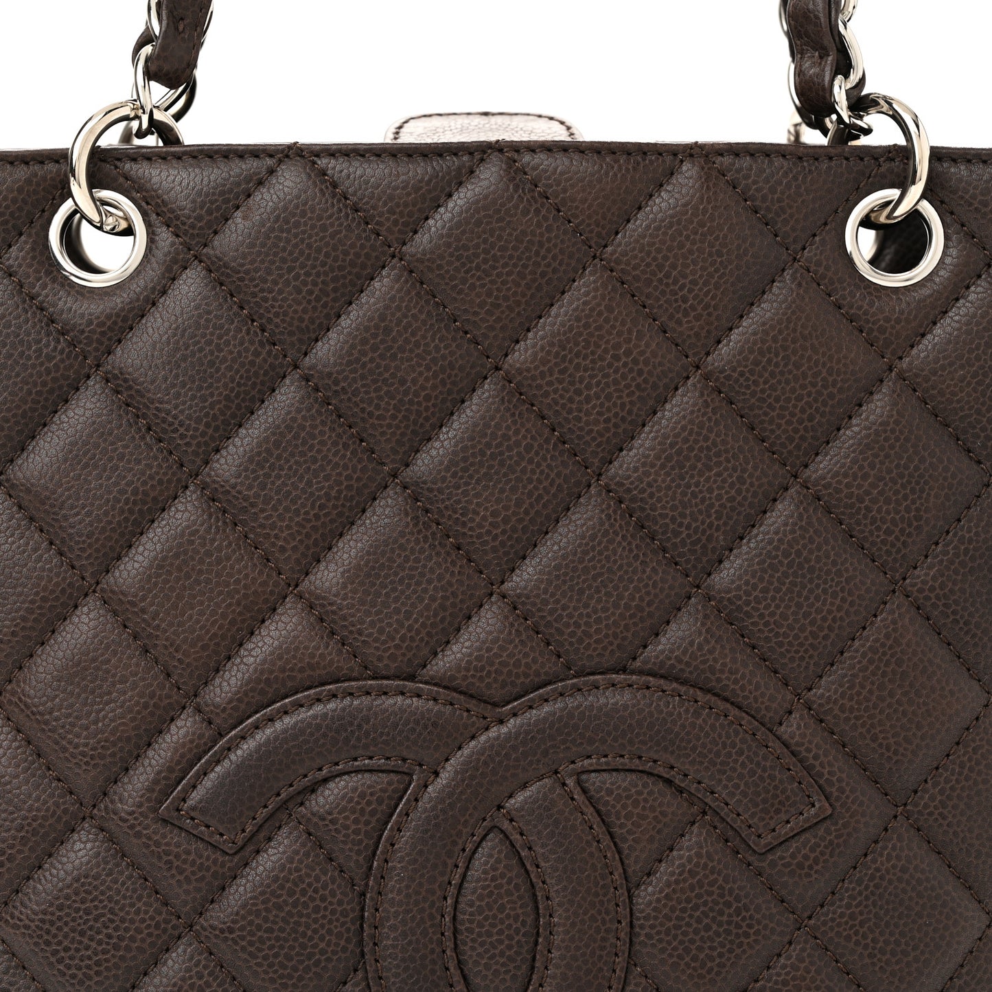 Caviar Quilted Petit Shopping Tote PST Dark Brown Brown