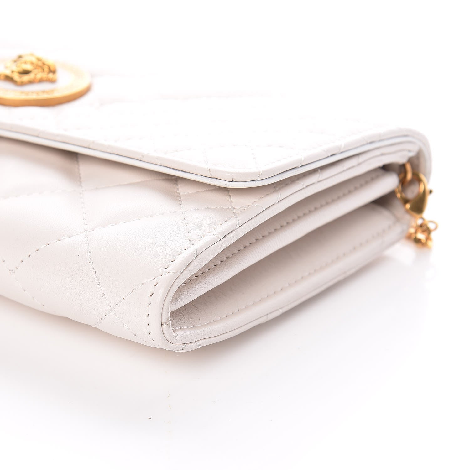 Versace Calfskin Icon Quilted Wallet On Chain Crossbody White 8 of 8