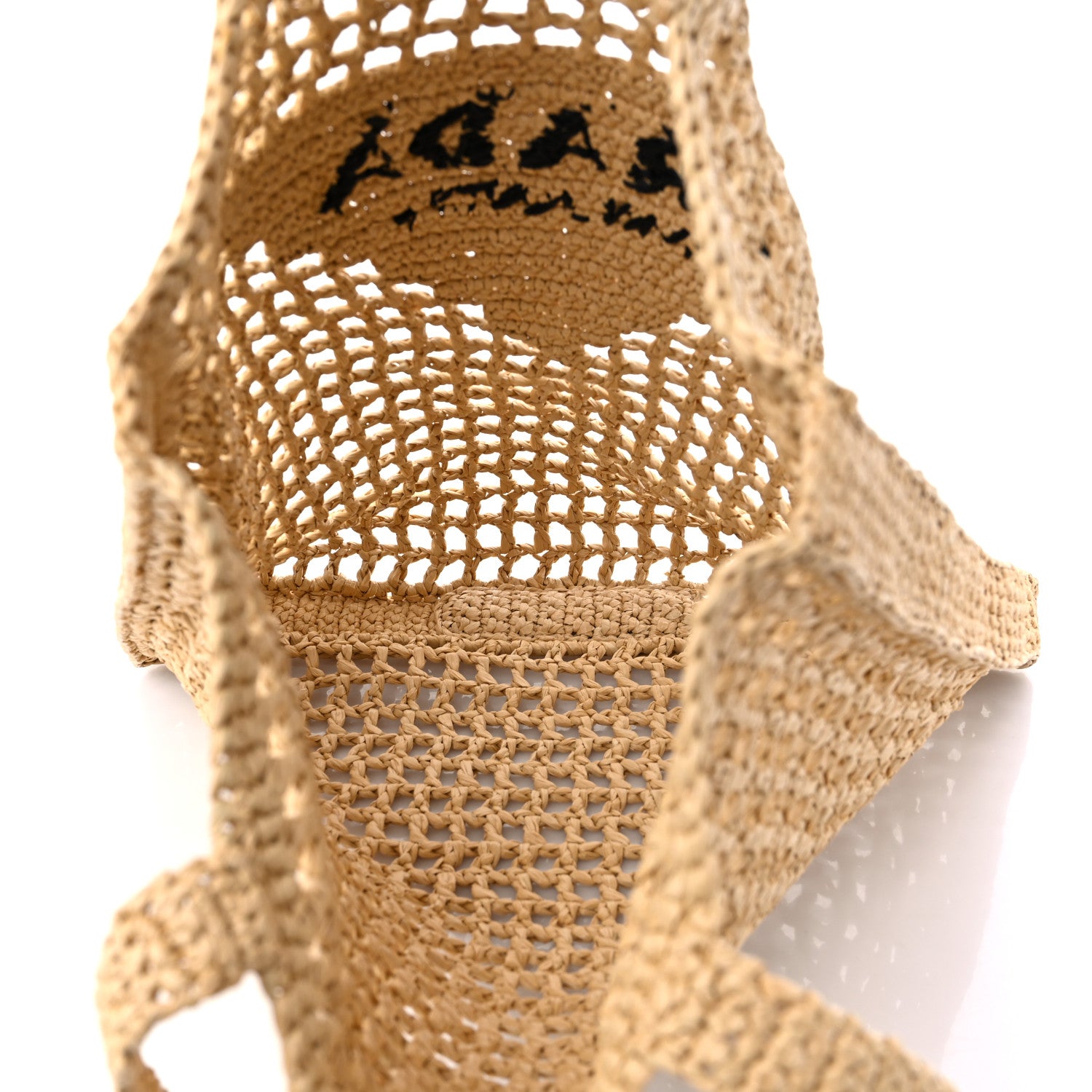 Prada Yarn Raffia Effect Crochet Logo Embroidered Tote Bag Naturale 5 of 8