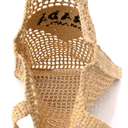 Prada Yarn Raffia Effect Crochet Logo Embroidered Tote Bag Naturale 5 of 8