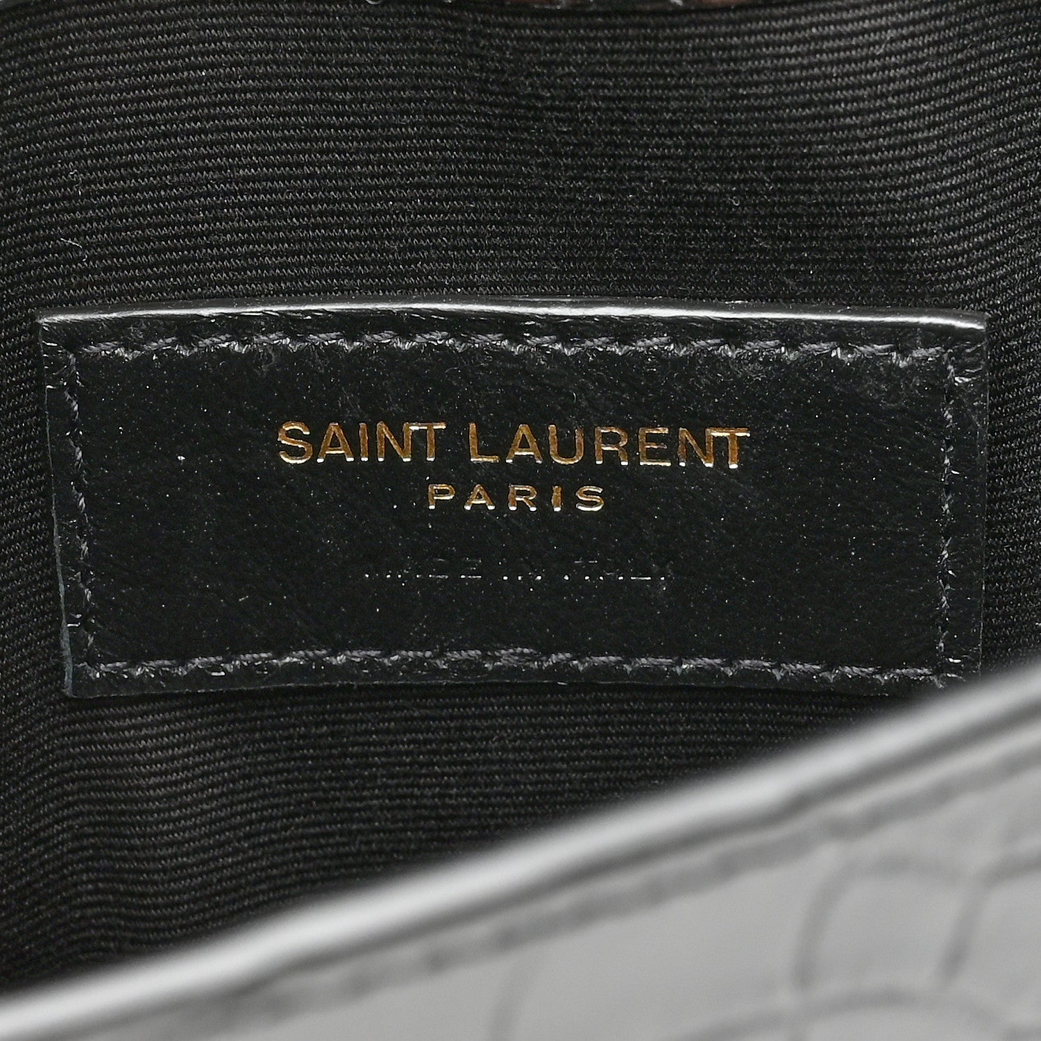 Saint Laurent Calfskin Crocodile Embossed Uptown Monogram Clutch Black 6 of 7