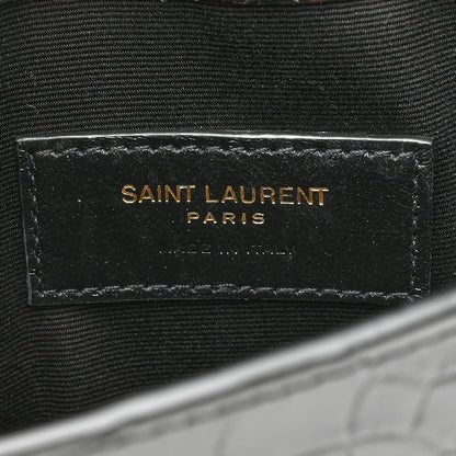 Saint Laurent Calfskin Crocodile Embossed Uptown Monogram Clutch Black 6 of 7
