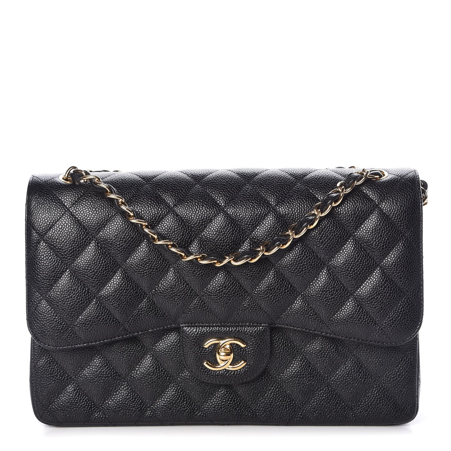 Caviar Quilted Jumbo Double Flap Black
