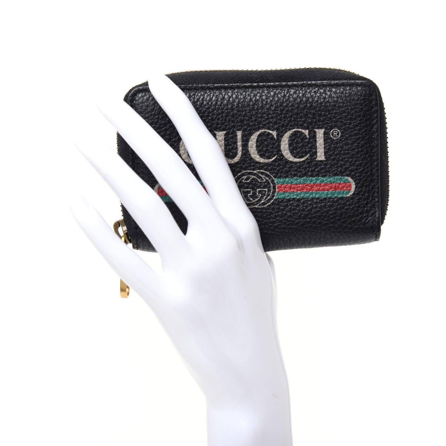 Calfskin Logo Zip Around Card Case Black