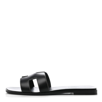 Hermes Box Calfskin Oran Sandals 39.5 Black 1 of 8