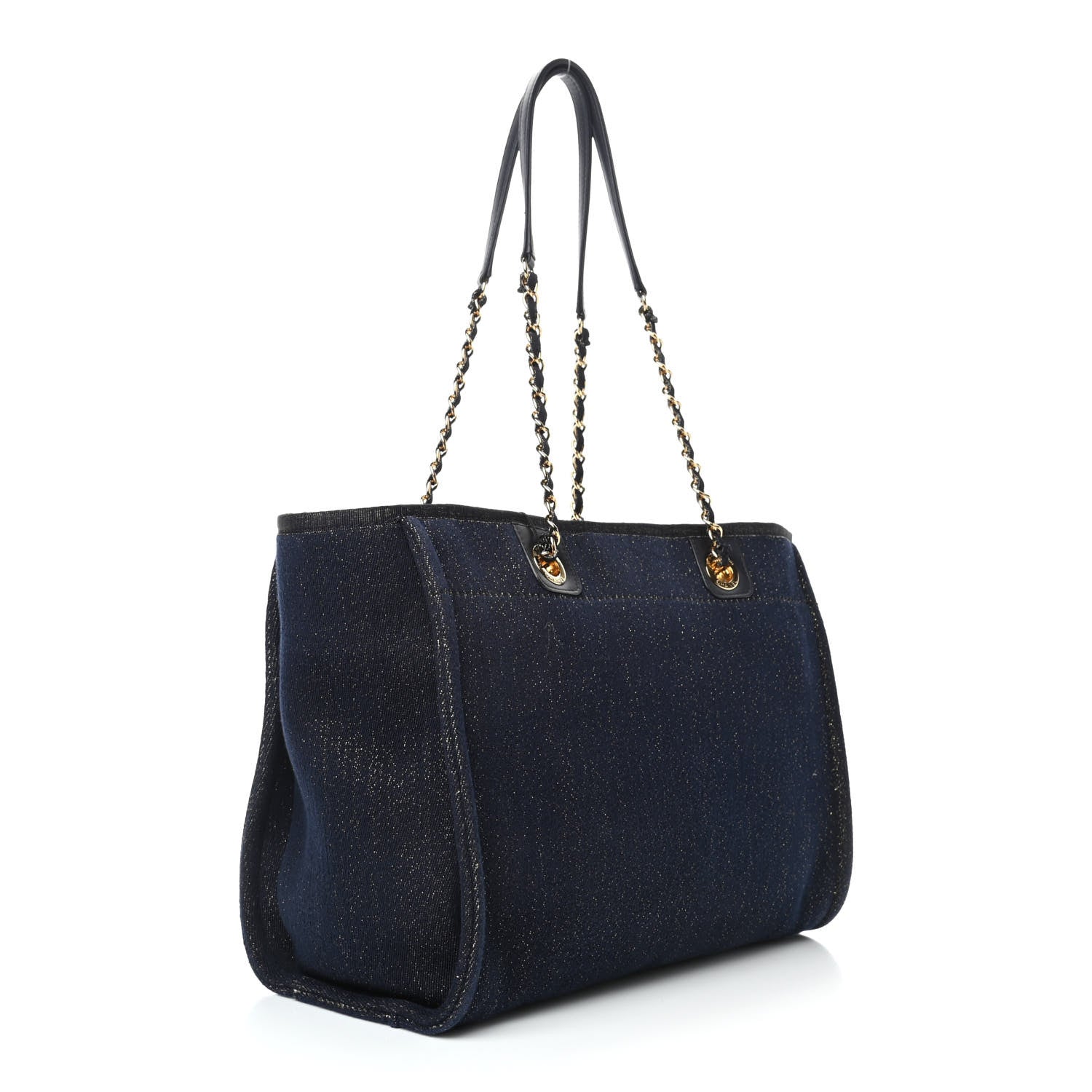Chanel Lurex Canvas Small Deauville Tote Navy Blue Gold 3 of 10