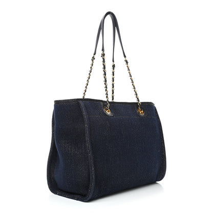 Chanel Lurex Canvas Small Deauville Tote Navy Blue Gold 3 of 10
