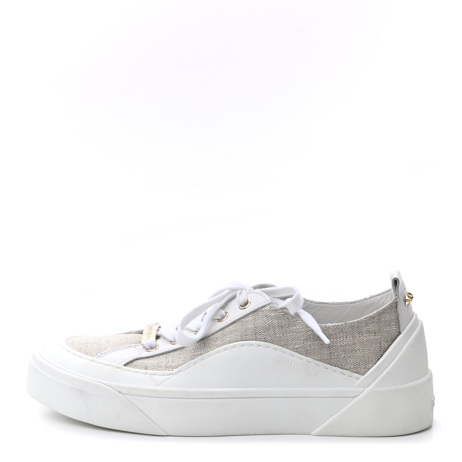 Jimmy Choo Calfskin Linen VBC Lace Up Sneakers 38.5 White Natural 1 of 10