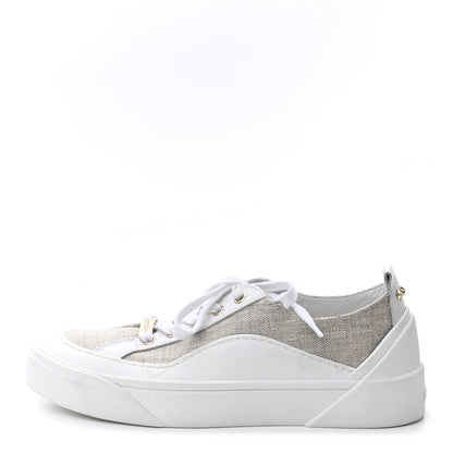 Jimmy Choo Calfskin Linen VBC Lace Up Sneakers 38.5 White Natural 1 of 10