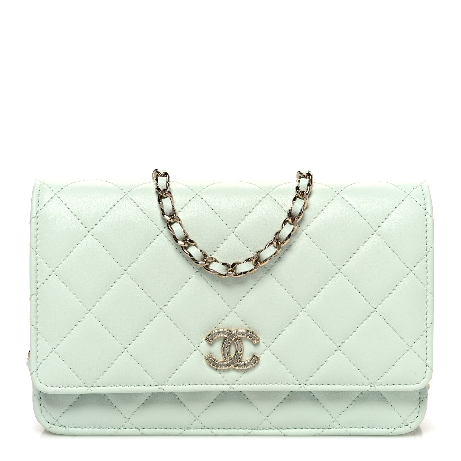 Chanel Lambskin Quilted Textured CC Wallet On Chain WOC Light Green 1 of 11