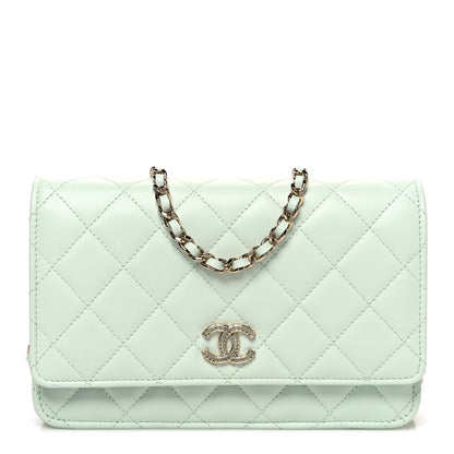 Chanel Lambskin Quilted Textured CC Wallet On Chain WOC Light Green 1 of 11