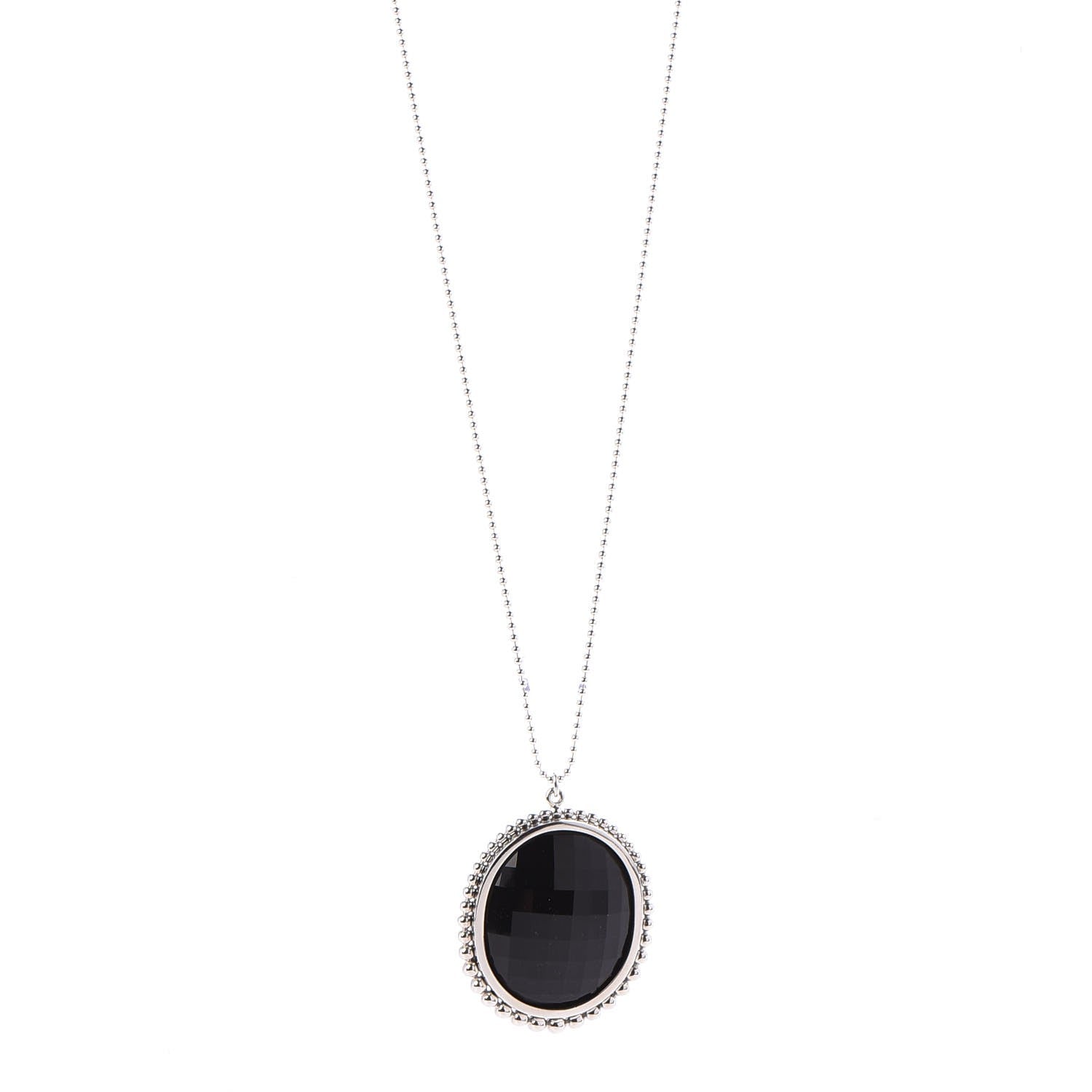 Tiffany Sterling Silver Onyx Ziegfeld Oval Pendant Necklace 1 of 9