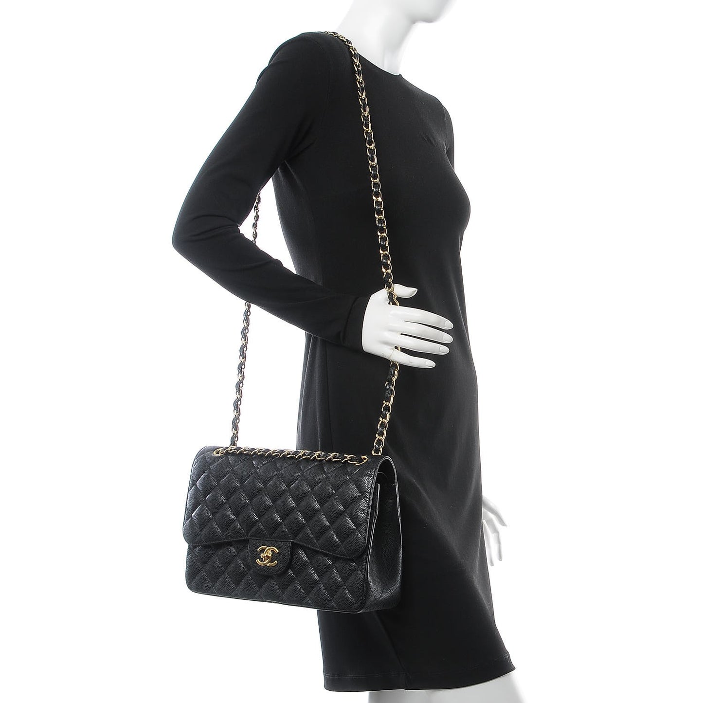 Caviar Quilted Jumbo Double Flap Black