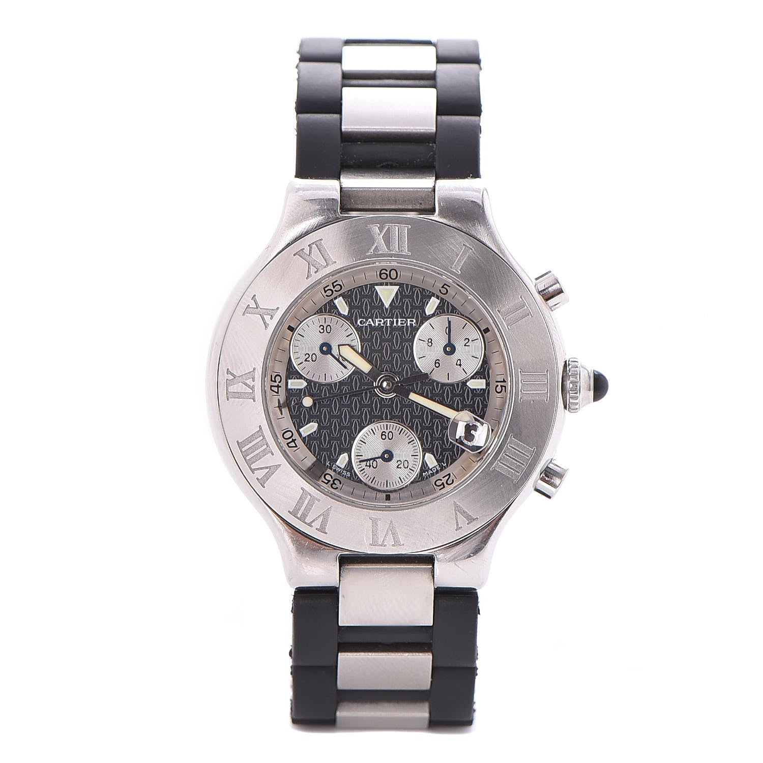 Cartier Stainless Steel Rubber 38mm Must 21 Chronoscaph Quartz Watch Black 1 of 6