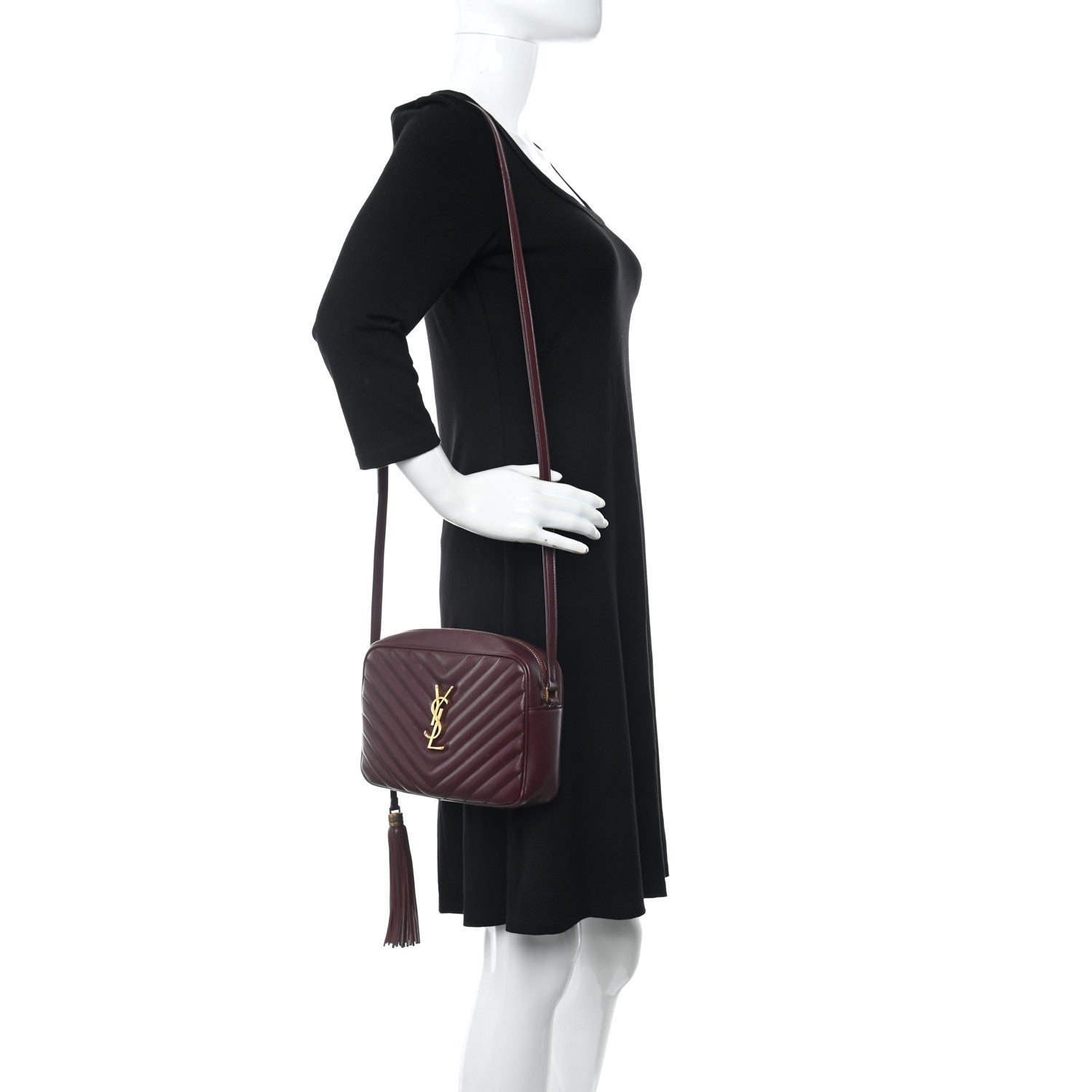 Saint Laurent Calfskin Matelasse Monogram Lou Camera Bag Dark Legion Red 2 of 8